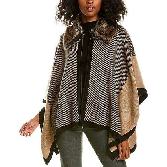 New Anne Klein Detachable Faux Fur-Trimmed Zip-Up sweater Poncho $159 2X/3X - Picture 3 of 12